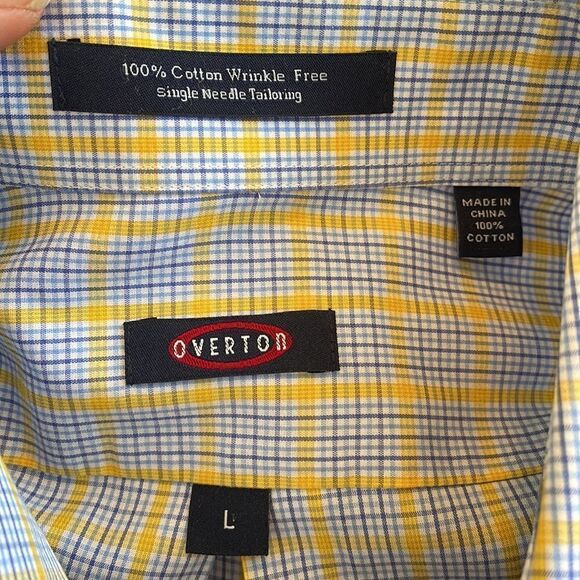 Overton yellow, blue & white check wrinkle resistant cotton short sleeve shirt - Picture 8 of 9